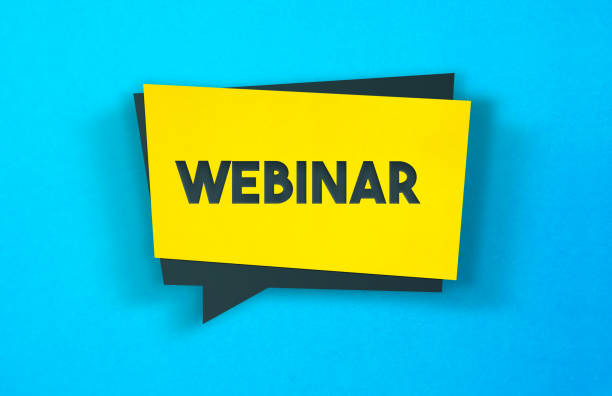 istock Yellow Label Sticker On A Blue Background. Webinar Concept. 1246214654