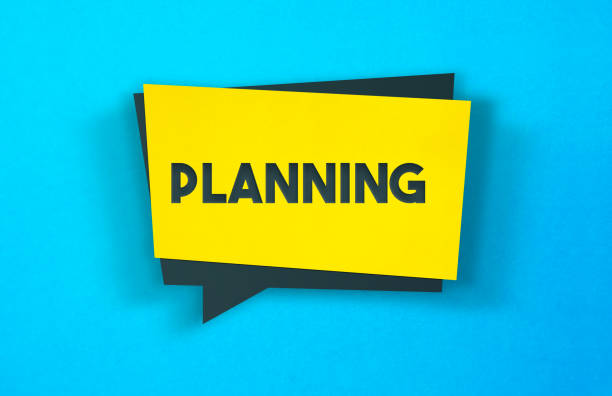 istock Yellow Label Sticker On A Blue Background. Planning Concept. 1246219898