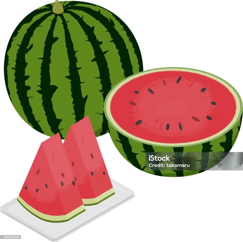 Vector Minh Họa Toàn Bộ Dưa Hấu Và Dưa Hấu Cắt Làm Đôi Và Hình Tam ...