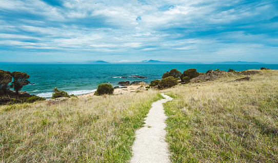 Walkway path at the Bay of Fires on the east coast of Tasmania, Australia.