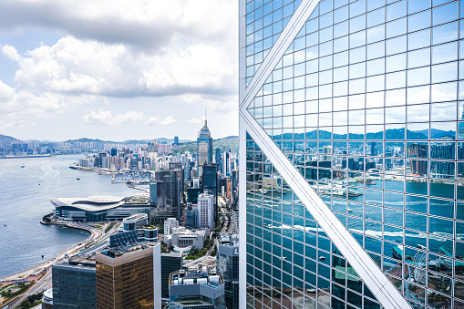 Modern financial skyscrapers in central Hong Kong