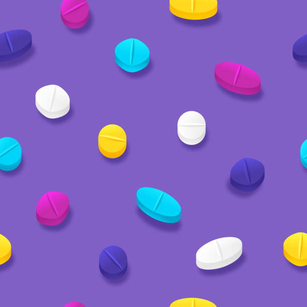 원활한 알 약 및 제약 약물. - pill purple capsule vitamin pill stock illustrations