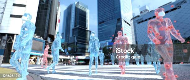 渋谷のスクランブル交差点でマスクを持って歩くガラス人間 - 3D画像のストックフォトや画像を多数ご用意 - 3D画像, 町, 都市