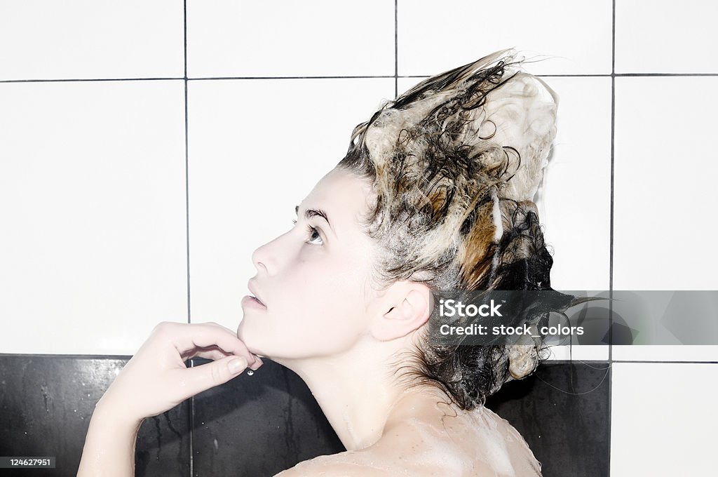 body care woman profile with shampoo in her hair 20-29 Years Stock Photo
