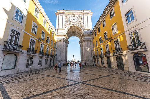 Lisbon, end of May, 2020: Lisbon city center during the day after the national emergency days and quarantine due to Covid-19 pandemic