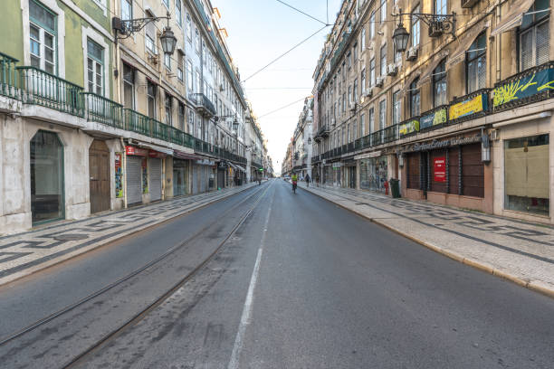 Lisbon, end of May, 2020: Lisbon city center during the day after the national emergency days and quarantine due to Covid-19 pandemic