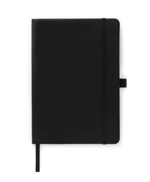 istock Black leather notebook mockup with elastic isolated on white background. Top view, Clipping path 1246290907