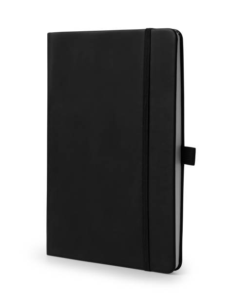 istock Black leather notebook mockup with elastic isolated on white background. Clipping path 1246290916