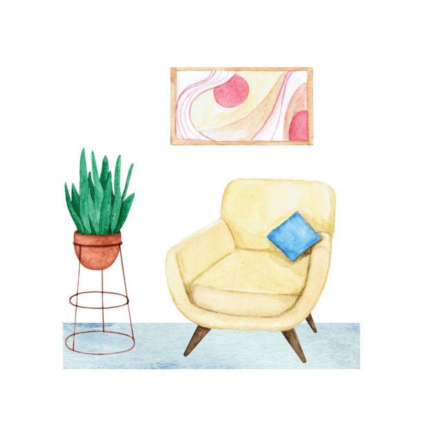istock Watercolor illustration with interior and furniture. 1246291964