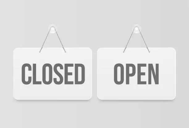 Vector illustration of Open and closes signs, white hanging door signage