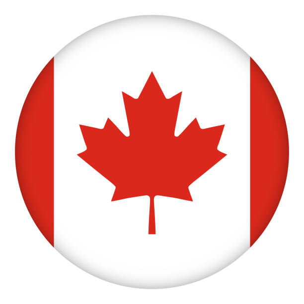 flagge von kanada rund symbol, abzeichen oder knopf. kanadisches nationalsymbol. vorlagendesign, vektor-illustration. - canadian flag stock-grafiken, -clipart, -cartoons und -symbole