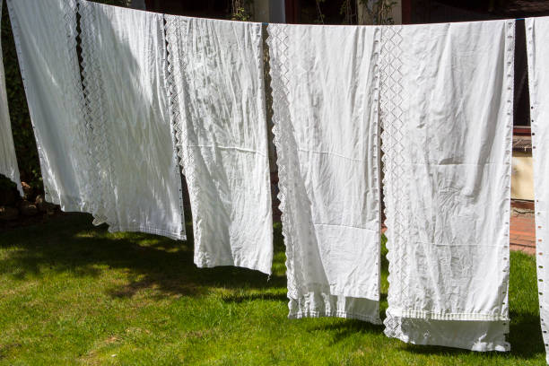White laundry is dried in air