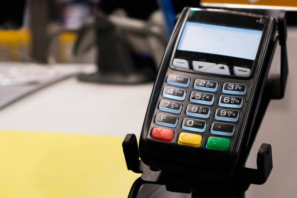 istock Credit card machine for self payment in supermarket 1246333878