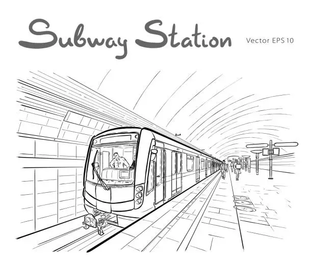 Vector illustration of Hand drawn sketch of subway station illustration