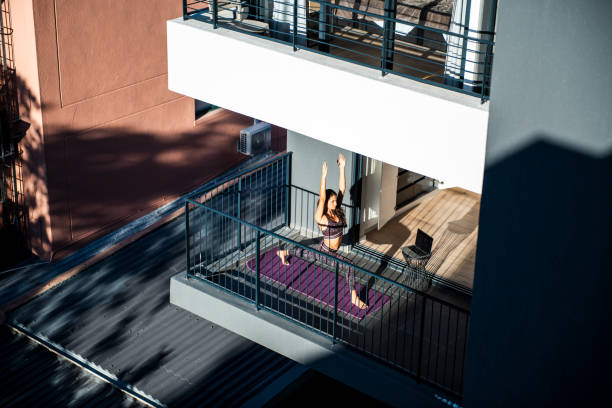 Yoga routine at the balcony.