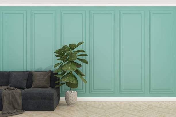 istock green wall with wood floor ,3d render 1246363830