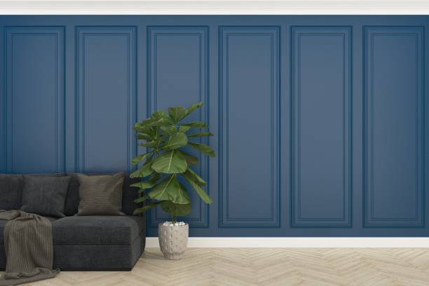 istock blue wall with wood floor and concrete fiddle,3d render 1246363859