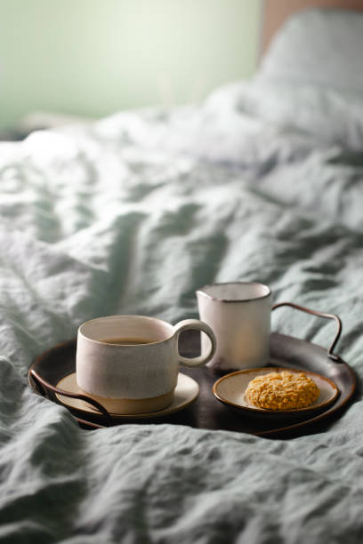istock Morning coffee on metal tray 1246370731