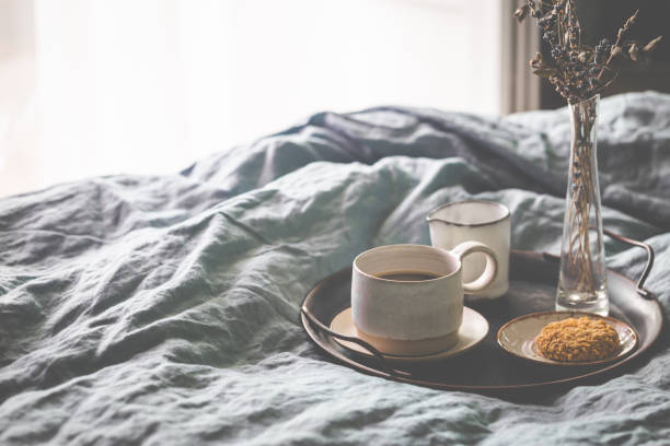 istock Morning coffee on metal tray 1246370734