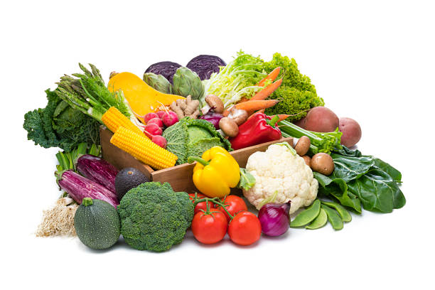 istock Healthy fresh organic vegetables in a crate isolated on white background 1246383168