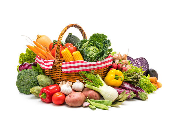 istock Healthy fresh organic vegetables in a basket isolated on white background 1246383177