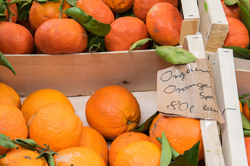 Spanish organic oranges at a London Borough Market.