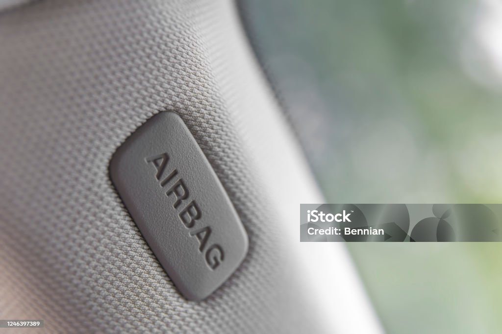 Airbag sign on the side of door of the vehicle Airbag Stock Photo