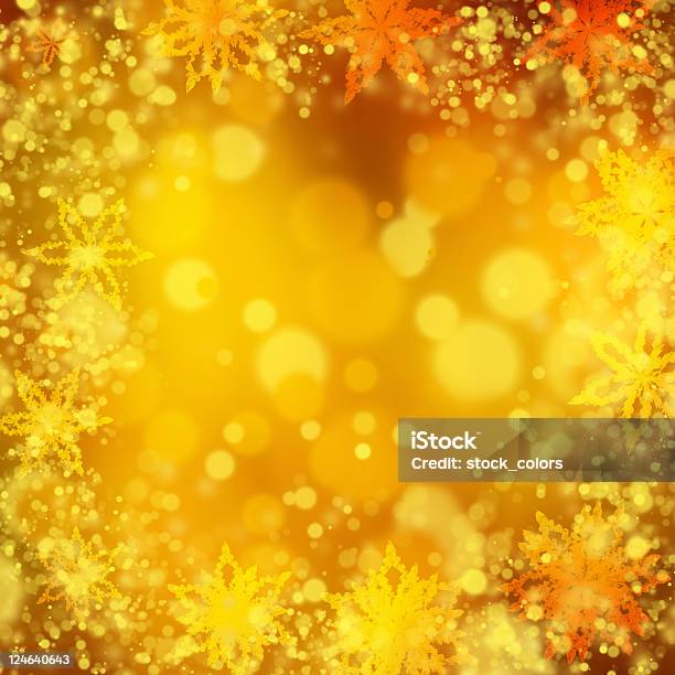 Gold Schneeflocke Frame Hintergrund Stockfoto und mehr Bilder von Abstrakt - Abstrakt, Bildhintergrund, Christbaumkugel