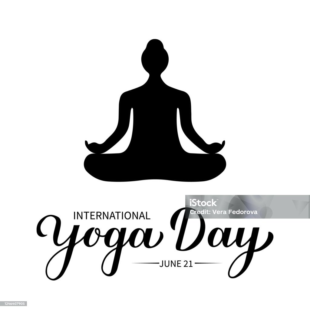 International Yoga Day Calligraphy Hand Lettering Isolated On ...