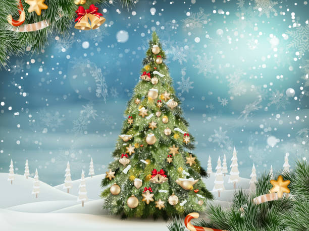 istock Christmas fir tree on winter landscape. EPS 10 1246431306