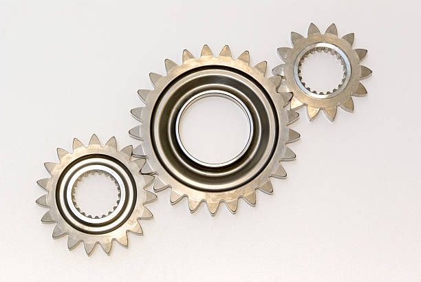 Metal gears on craft background Top view Men concept Dad day template Technical texture Vintage style Abstract retro industrial steampunk surface Gray silver cogwheels Copy space