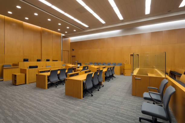 New modern courtroom viewed from the side stock photo