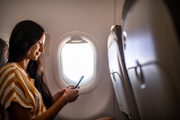Woman traveling with airplane.