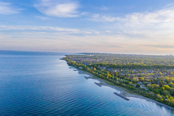 Aerial view of Rouge National Urban Park and Rouge River, Toronto, Canada Ontario, Canada. great lakes stock pictures, royalty-free photos & images