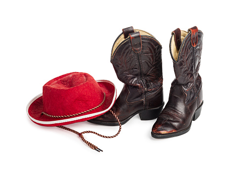 Brown cowboy leather hat isolated over white with clipping path.