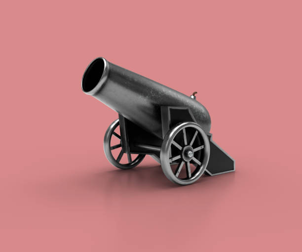 Ancient cannon. 3d Illustration of vintage cannon on a pink background. Medieval weapons for your design Ancient cannon. 3d Illustration of vintage cannon on a pink background. Medieval weapons for your design armory photos stock pictures, royalty-free photos & images