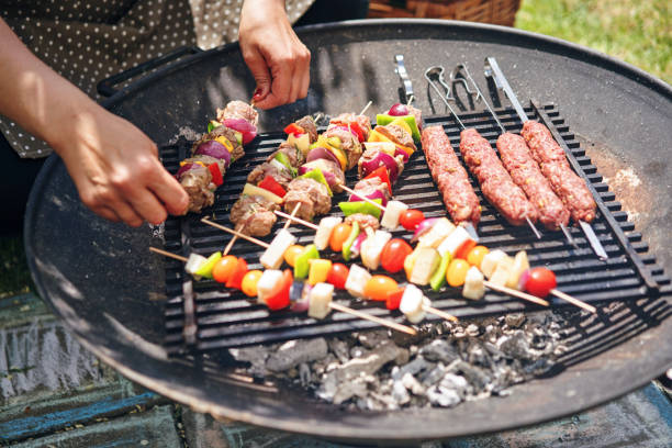 istock Preparing Lamb and Beef Kebab on BBQ Grill 1246470874
