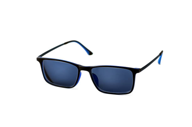 istock Blue sunglasses isolated on a white background. Selective focus. 1246480866