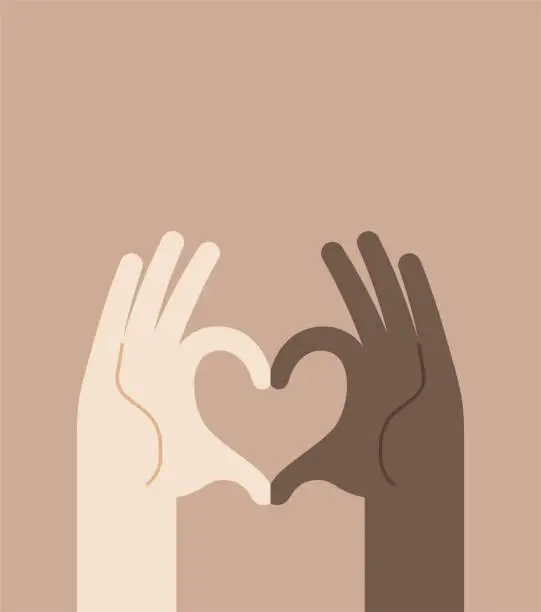 Vector illustration of Racial Discrimination Protest Hand Heart Shape Sign Tolerance Concept