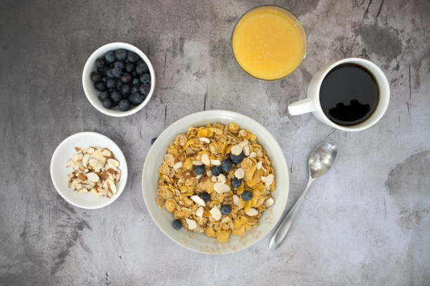 istock Cereal with Blueberries and Coffee and Juice 1246490296