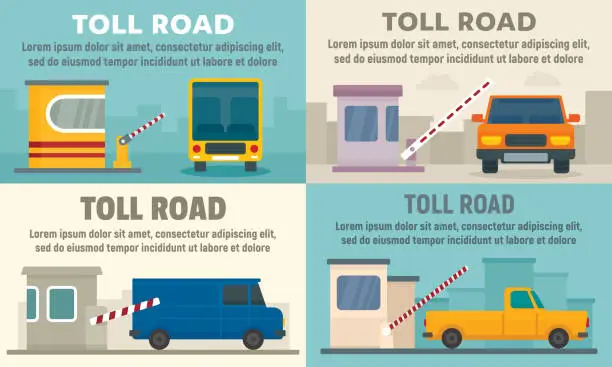 Vector illustration of Toll road station banner set, flat style