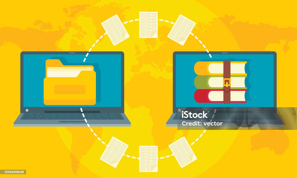 Computer Archive Concept Background Flat Style Stock Illustration ...