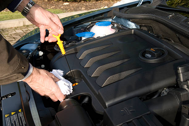 istock Oil level check of a car engine 124650161