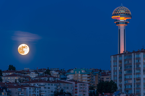 Atakule Tower, Moon, Skyscraper, Night at Ankara