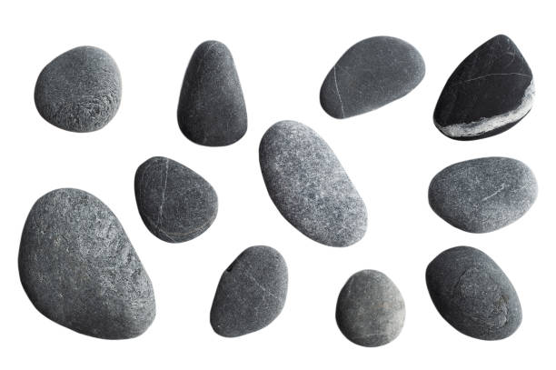 grey pebbles isolated - circle of stones imagens e fotografias de stock