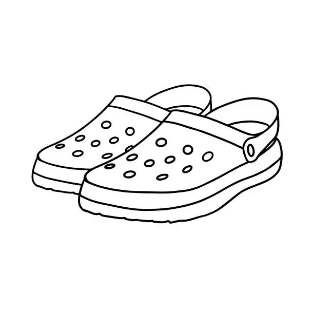 Vector illustration of Crocs isolated on a white background. Beach sandals. Hand drawn vector illustration in Doodle style