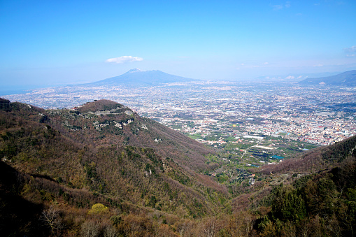 aerial view of Napoli / Naples and vesuvio volcano