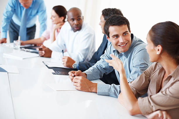 istock Colleagues discussing during meeting 124661601