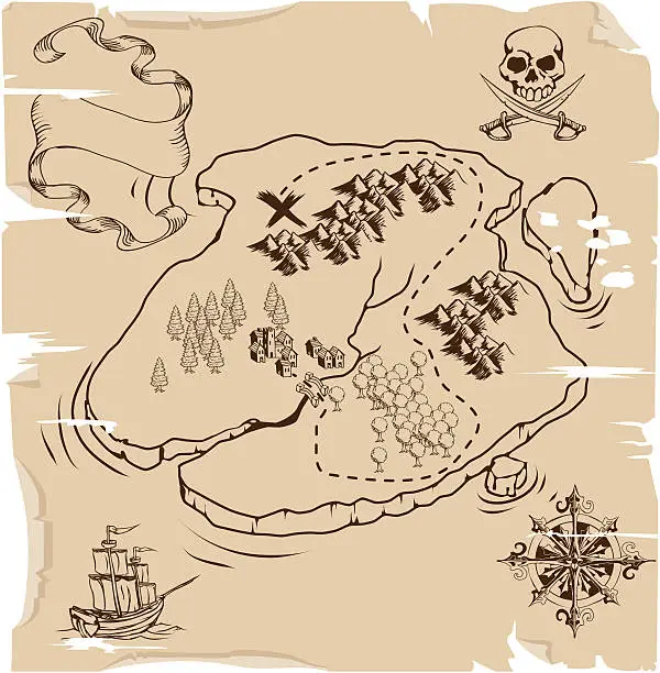 Vector illustration of Ye Olde Pirate Treasure Map