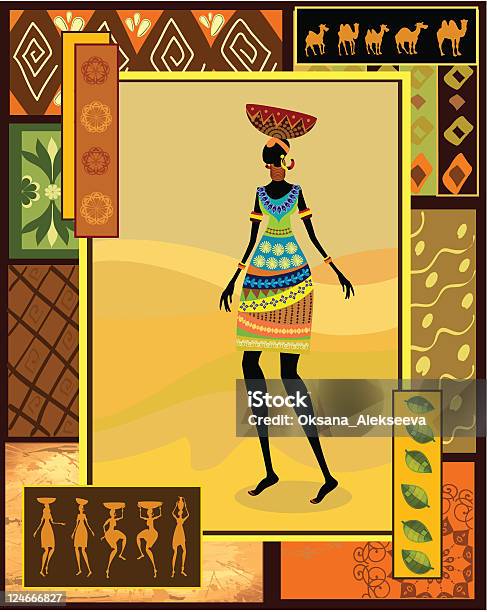 Африканский Девушка Одет В Декоративной — стоковая векторная графика и другие изображения на тему Зулус - Зулус, Аборигенная культура, Абстрактный